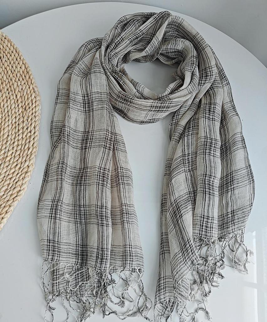 Unisex lněná šála v korejském stylu - Tenká, ochrana proti slunci, retro, přírodní barvy kapky rosy pro jaro/léto