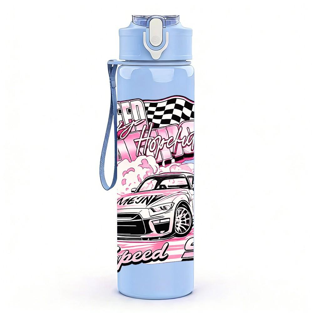 1PC Retro Lowrider Classic Car Print 750ml Color Plastic Sports Water Bottle Leakproof Flip Straw Lid Suitable for Sports Office Home Use