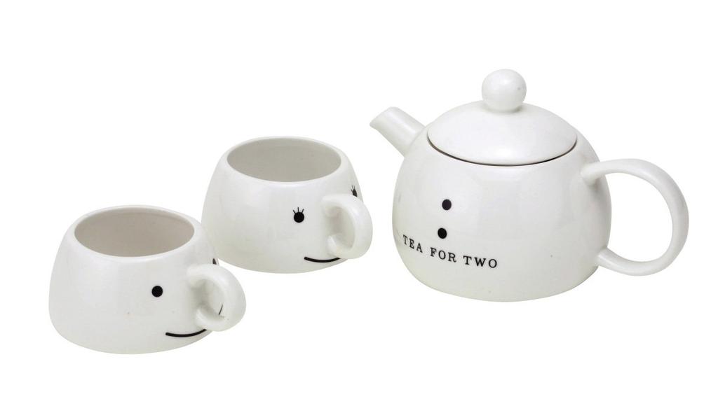 sun art "Tea for Two" Teekanne & Tassen (Teeset für 2), Weiß, SAN201