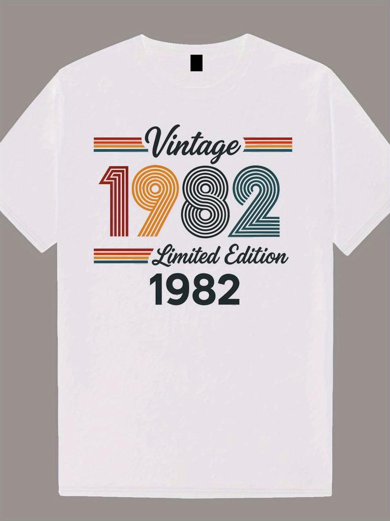 Vintage 1982 Pattern Printed T-shirt Men's Fashion Casual Wear Short Sleeve Loose and Comfortable T-shirt Daily Men's Clothing