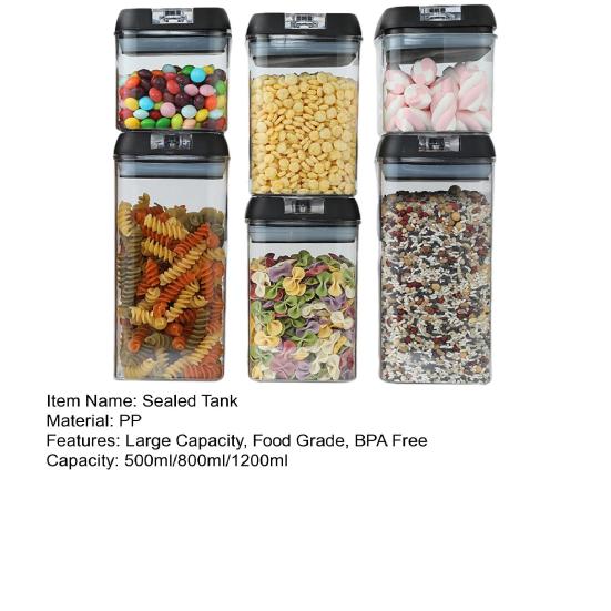 6Pcs Sealed Tank Food Storage Containers Set BPA Free Transparent Dustproof Large Capacity Stackable Airtight Cereal Containers