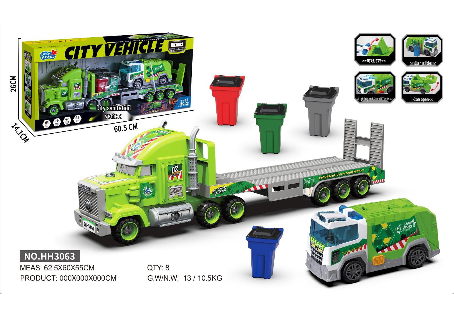 Multi-functional City Sanitation Vehicle: Garbage Truck, Sweeping Truck, Medical Vehicle, Fire Truck Toy Model.