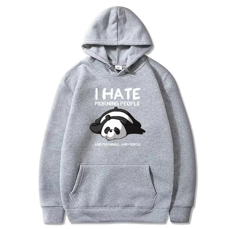 Lazy Panda I Hate Morning People Printed Hoodie Women's Casual Fashion Hoody Autumn Soft Sweatshirt Harajuku Warm Sportswear Men