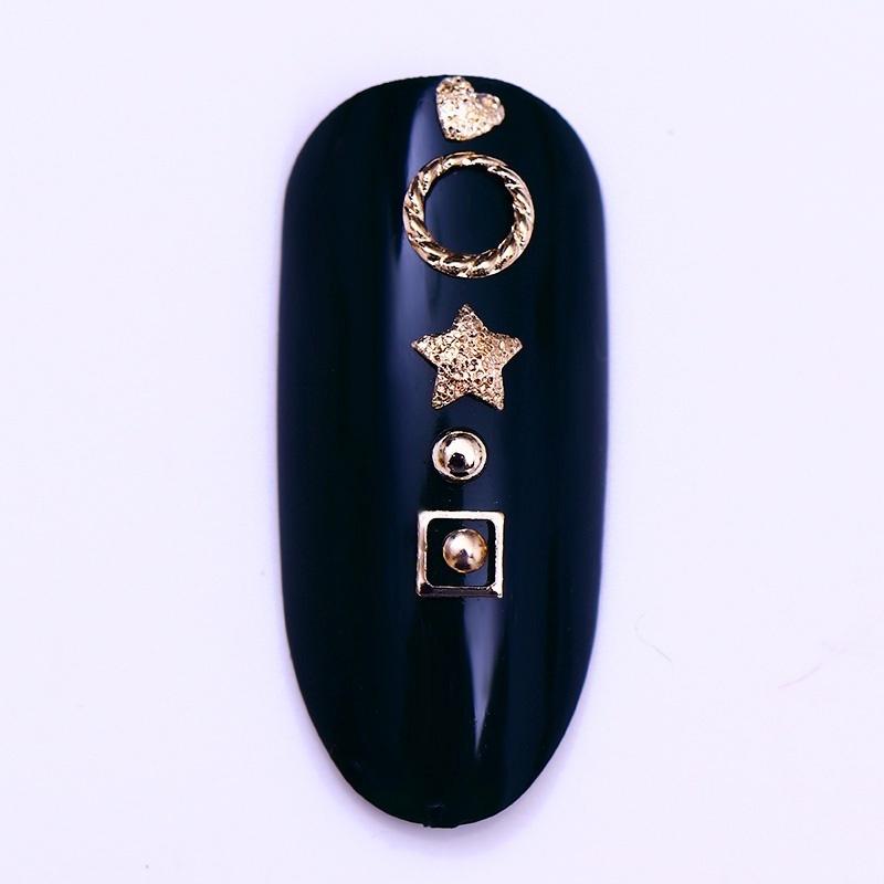 1 Box Rose Gold Rivet Alloy Nail Studs Geometry Star Round 3D Nail Art Decoration In Wheel