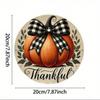 Autumn Pumpkin Thanksgiving Metal Sign Wall Decor 7.87x7.87 Inch Round Rustproof Aluminum with Plaid Bow Home Office