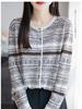 Women's Retro Jacquard Knit Cardigan - Spring/Summer, Round Neck, Long Sleeve, Loose Fit, Casual & Versatile.