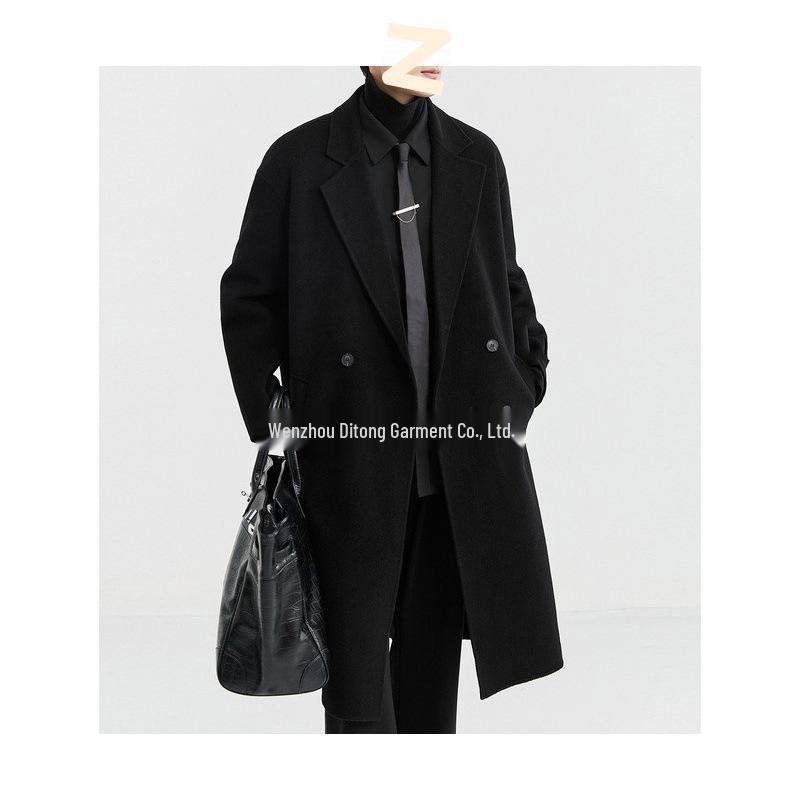 Men's Long Wool/Down Lapel Winter Coat