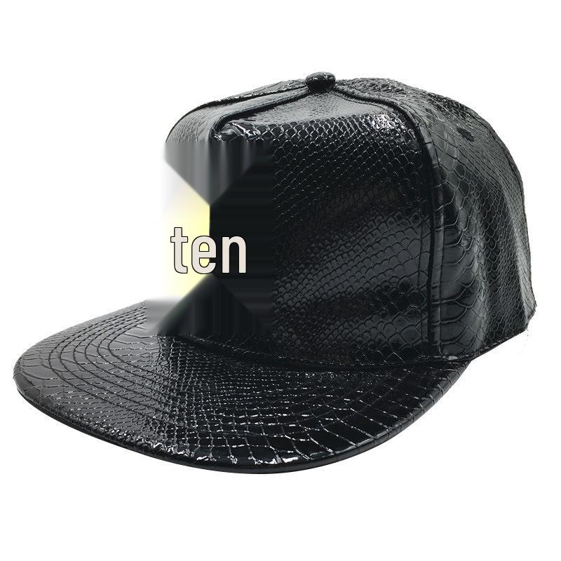 Crocodile Grain Hip Hop Baseball Cap with Rhinestone PU Leather Brim
