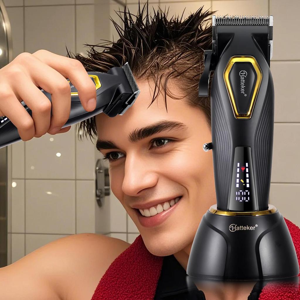 Hatteker Professional Hair Clippers 7500RPM Vector Motor DLC Blades 4 Guide Combs USB Base Charging Barber Hair Trimmer for Men