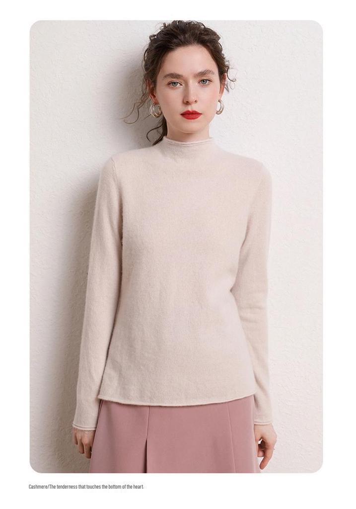 Korean Style High-Neck, Warm, Tight-Fitting Wool Sweater for Women To Pair with a Knit Cashmere Sweater.