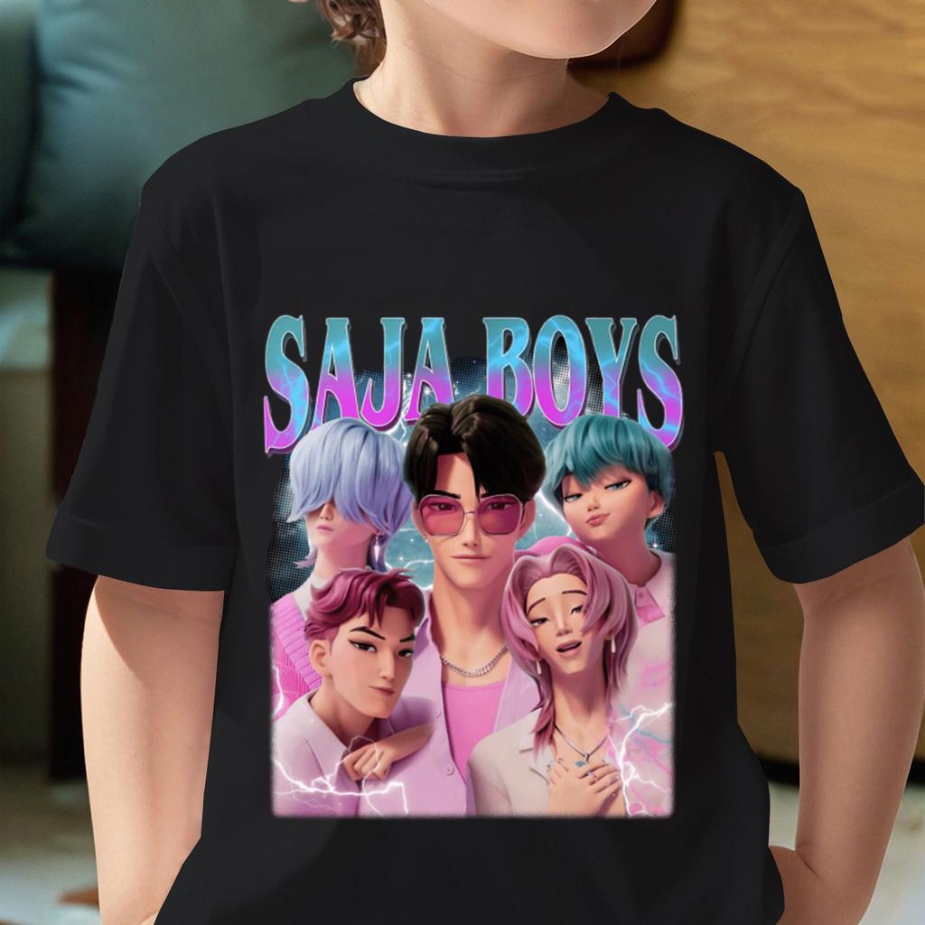 KPop Demon Hunters Saja Boys Kids T-shirts Baby Girl Boy Cartoon Short Sleeve Tops Anime Fans T-shirt Children's Clothing
