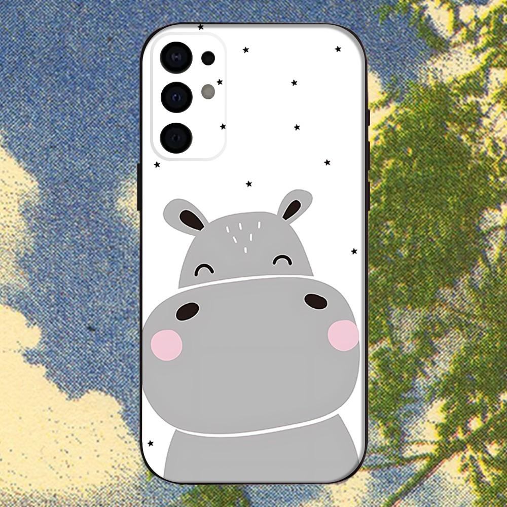 Cartoon Animal Hippopotamus  Phone Case For Samsung S25,S24,S21,S22,S23,S30,Ultra,S20,Plus,Fe,Lite,Note,10,9,5G Black Cover