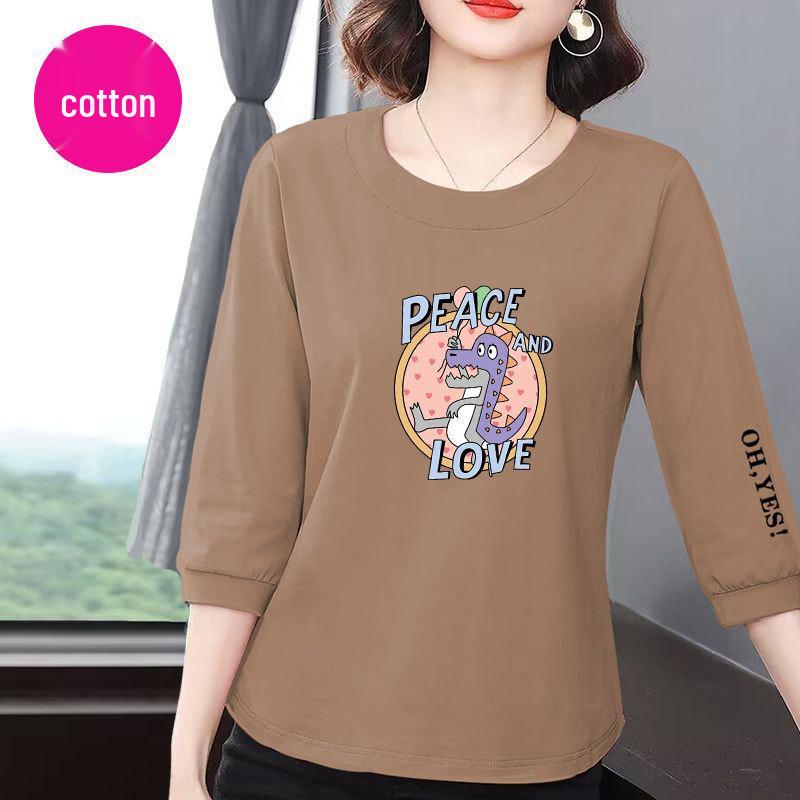 Women's Summer 2025 Korean-Style Loose Slimming Cotton Top with Seven Sleeves