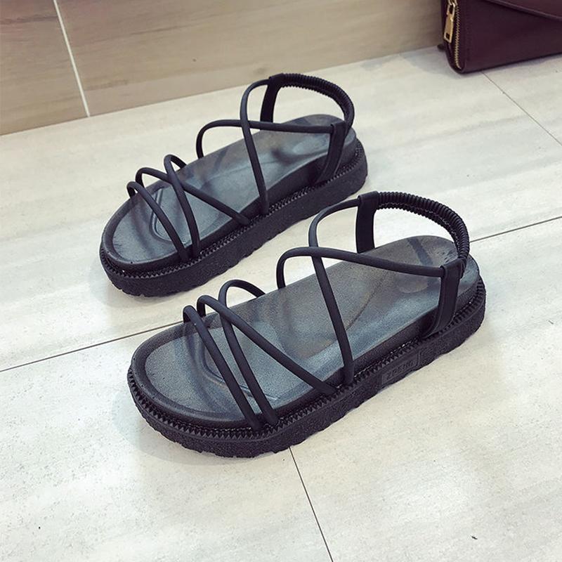 Roman Sandals Women's Summer Flat-bottom College Style with Skirt Beach Shoes Women's Simple Style Thick-soled Non-slip Sandals