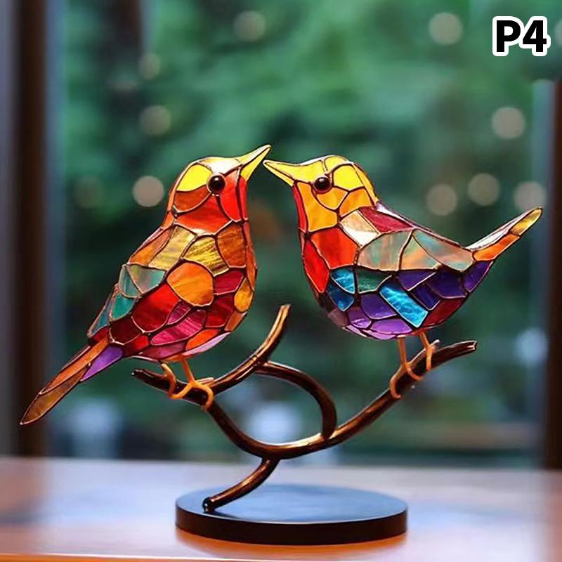 1 Stück Buntglas-Acryl-Vögel auf Ast Desktop-Ornamente Acrylmaterial
