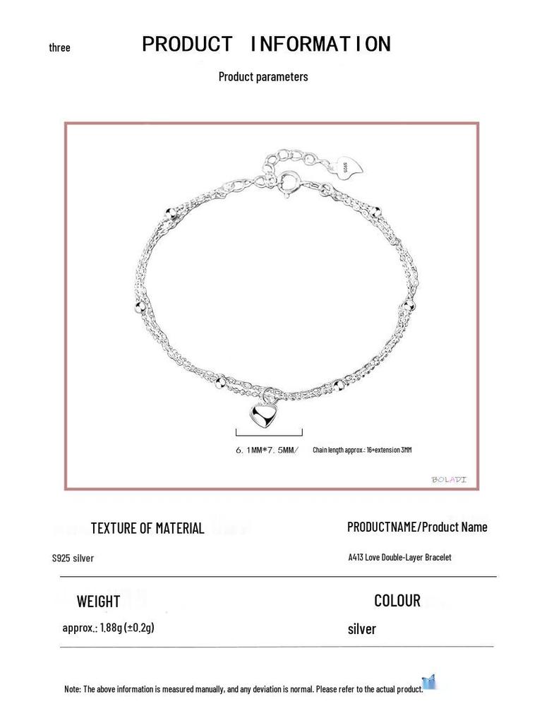 Elegant S925 Sterling Silver Dual Heart Bracelet - Chic, Modern, and Versatile