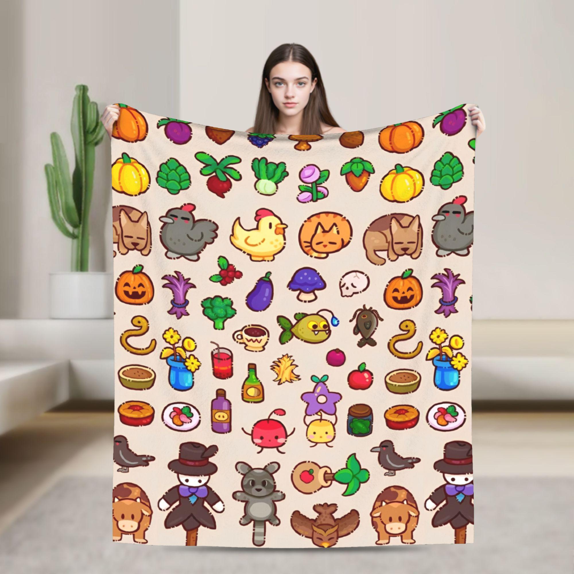 

Summer in Stardew Valley Fuzzy Blankets Plant Illustration Vintage Throw Blanket for Home 200x150cm Lightweight 75x90cm