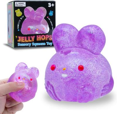 Stress Relief Glitter Bunny Squeeze Toy - Anxiety Calming Sensory Fidget Toy for Kids & Adults, Soft Squishy Ball