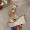 Fashion Aphixta Summer 9cm High Heels Wedge Heels Slippers Weave Women Platform Sandals Clog Shoes Slides Gold Shoes Size 43