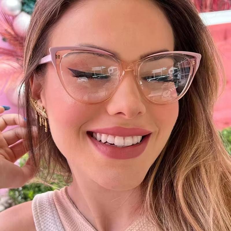 Ochelari de Soare de Modă Ochi de Pisică Personalizați în Culoare Contrastantă Lentile Transparente Accesorii Drăguțe Elegante Casual pentru Zi de Zi Vacanță