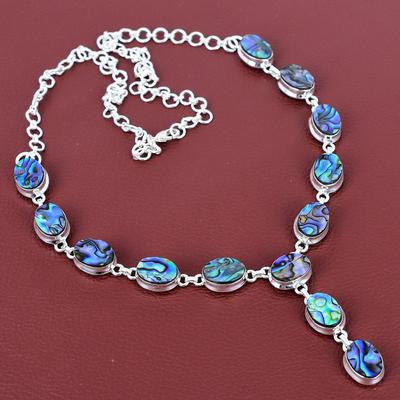 Abalone Shell Necklace Natural Gemstone Necklace 925 Sterling Silver Necklace Handmade Boho Jewelry Adjustable Chain Necklace Gifts for Wife