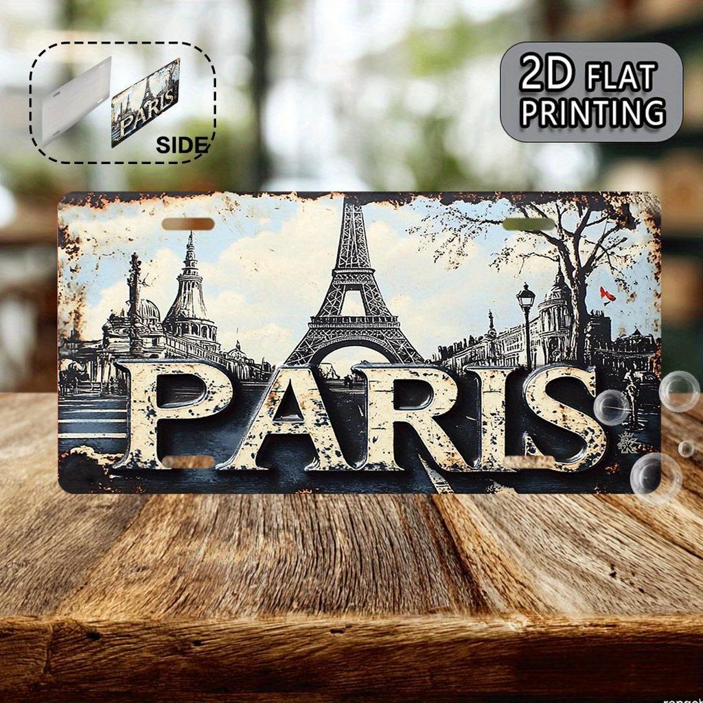 Paris Frankreich Eiffelturm Vintage Kennzeichen Stil Aluminium Metallschild Retro Französische Stadtlandschaft Reise Souvenir Wandkunst Dekoration
