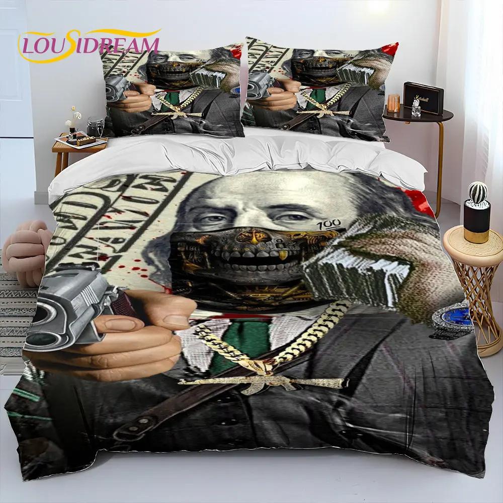 3D Printed Euro Currency Pattern Bedding Set Duvet Cover Pillowcase Fashion Design Three-Piece Set