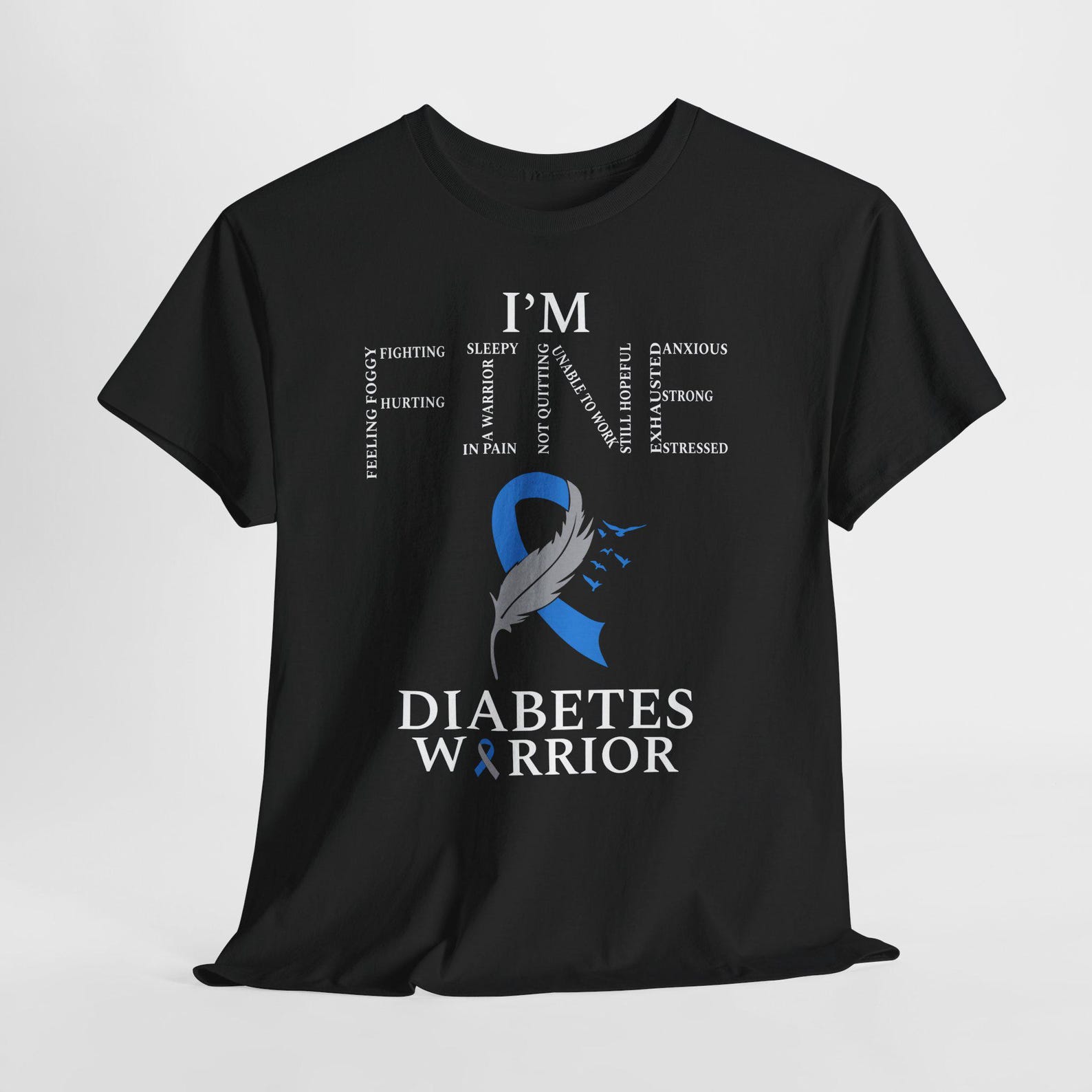 I m Fine Diabetes Warrior Shirt, Diabetes Awareness T-Shirt, Type 1 Diabetic Tee, Blue Ribbon Warrior Tshirt, Chronic Illness Shirt M