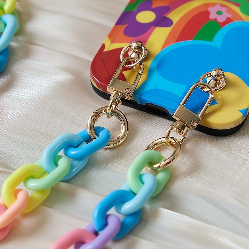 New Phone Accessory Cellphone Part Chain Anti Lost Universal Candy Rainbow Shoulder Neck Crossbody Phone Strap Case Holder Chain