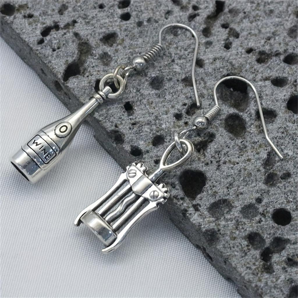 Creative Liquor Bottle and Bottle Opener Shape Pendant Earrings Asymmetric Drop Earrings Perfect Ear Jewelry For Daily Decor