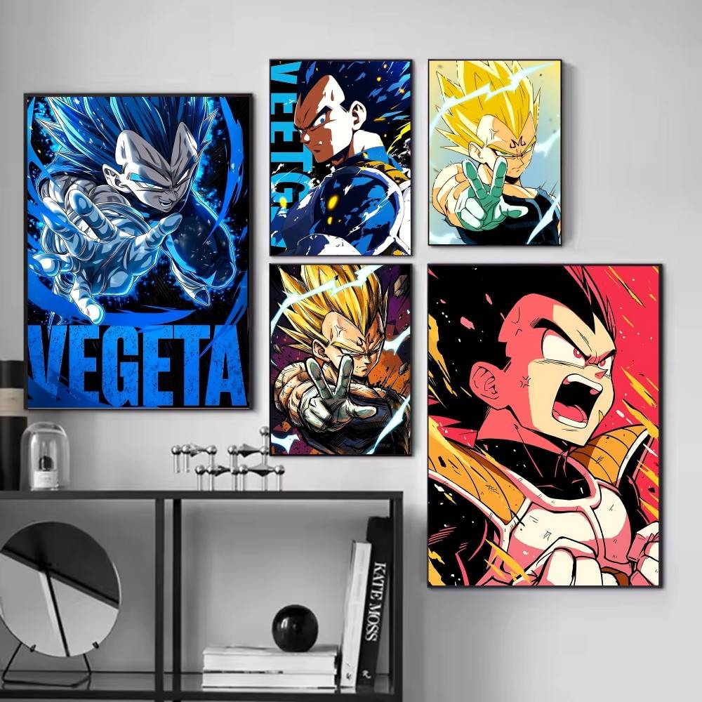 1pc Anime DRAGON BALL Vegeta Posters Self-adhesive Paper Print Home Living Room Bedroom Entrance Bar Cafe Art