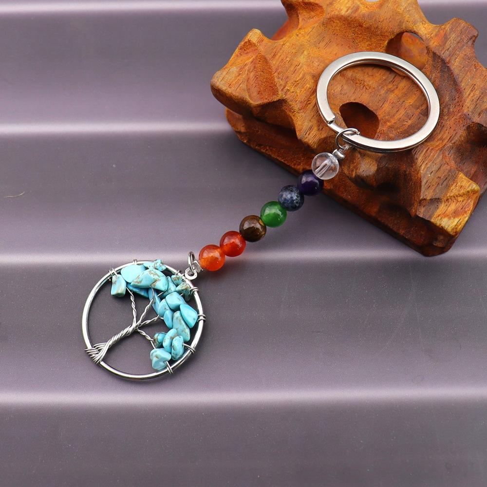 Gold Natural Crystal Colorful Stone Tree Of Life Keychain, Bag Pendant Pendant, Chakra Keychain K62