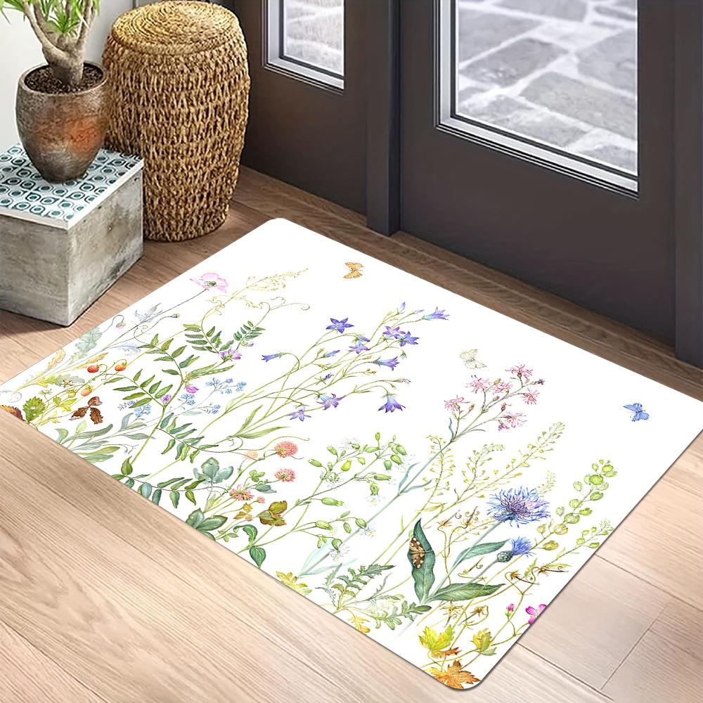Watercolor Floral Print Doormat Non-Slip Washable Rug Kitchen Floor Mat Home Living Room and Bathroom Decor Carpet