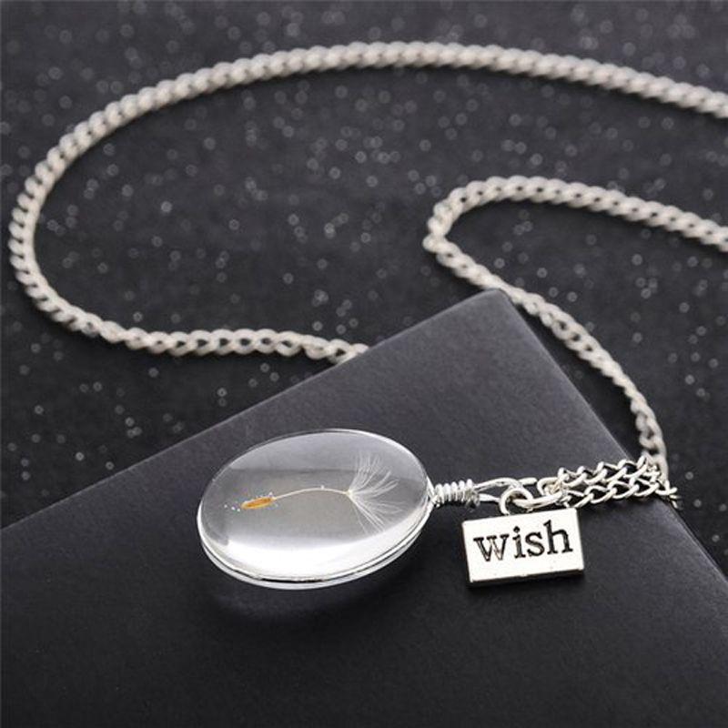 Elegant Wish Glass Real Dandelion Seeds In Glass Bottle Necklace Pendant