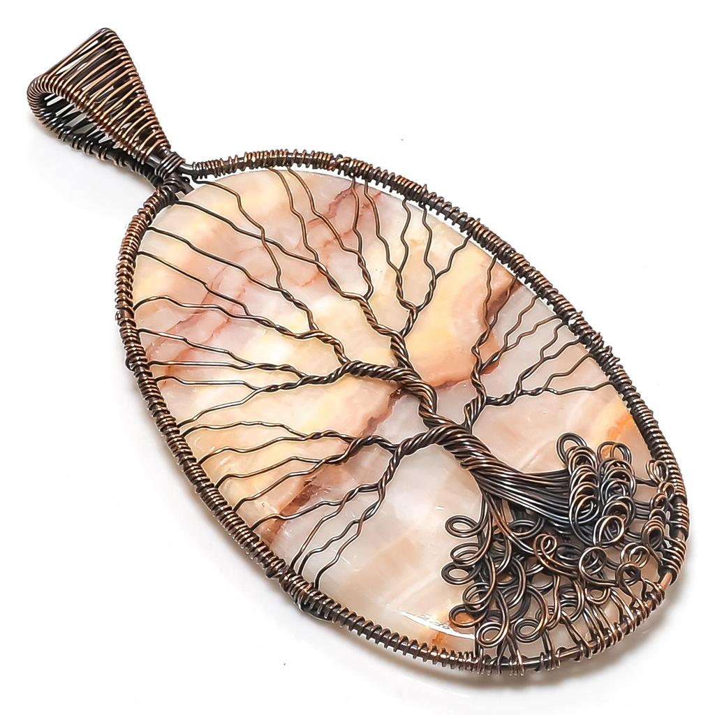 Landscape Jasper Pendant, Handmade Gemstone 999 Copper Wire Wrap Tree Of Life Pendant Antique Jewelry, For Gift Copper Jewelry