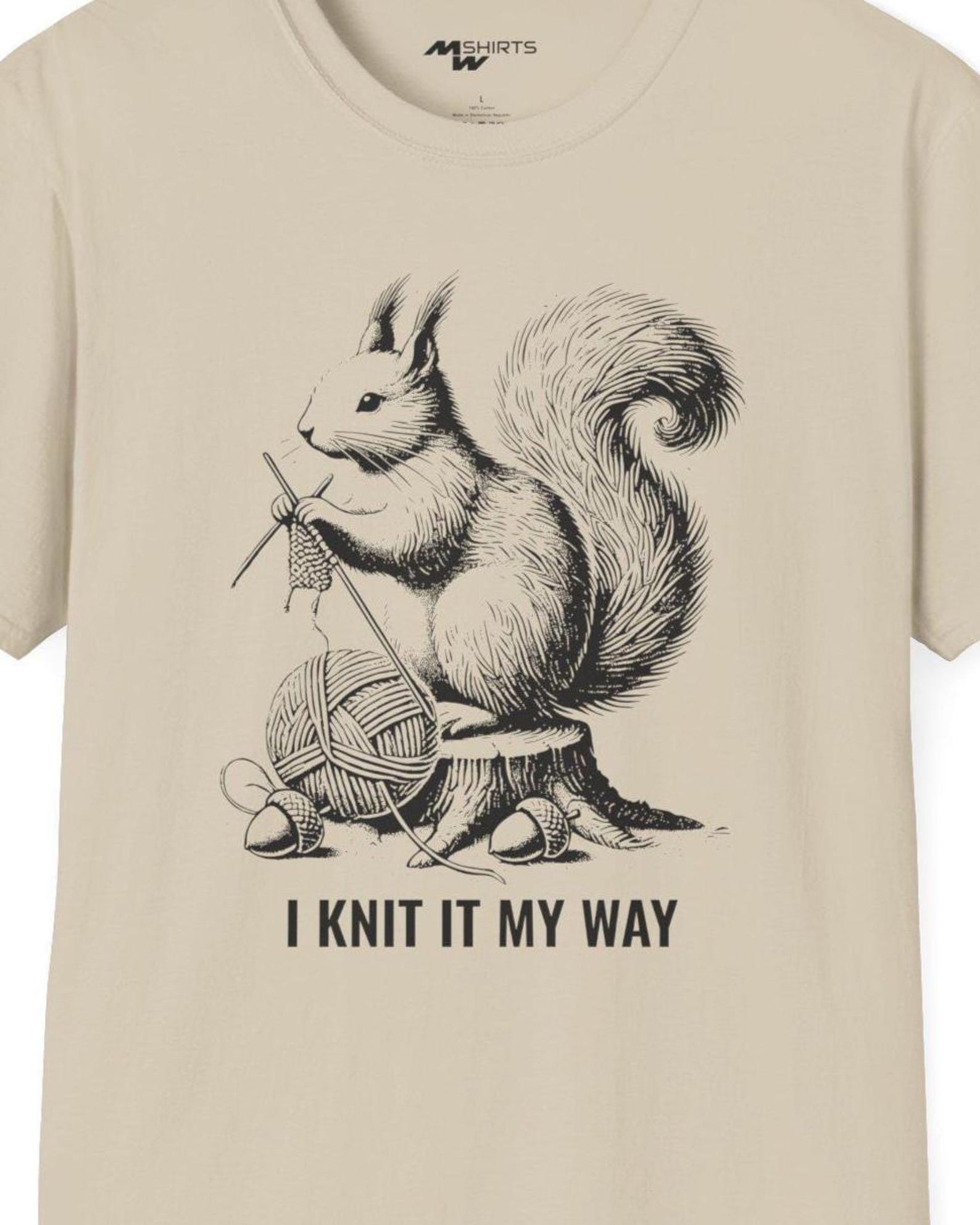 I Knit It My Way/ Engraving-Style Knitting Squirrel T-Shirt/ Retro Tee/ Unisex Softstyle T-Shirt XL