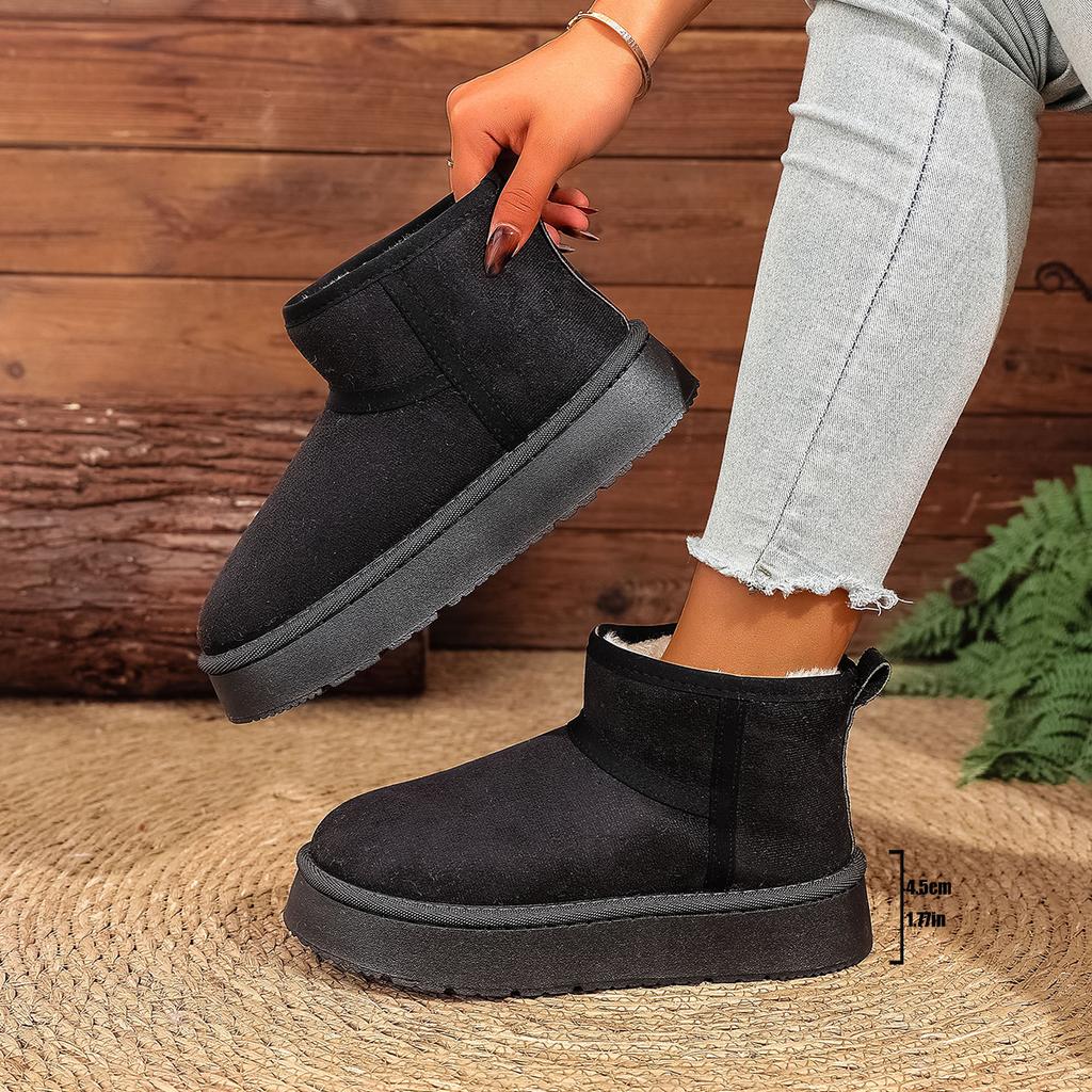 Thick-soled snow boots women's 2025 new winter velvet thickened warm short boots one-pedal sleeve Northeast large cotton shoes