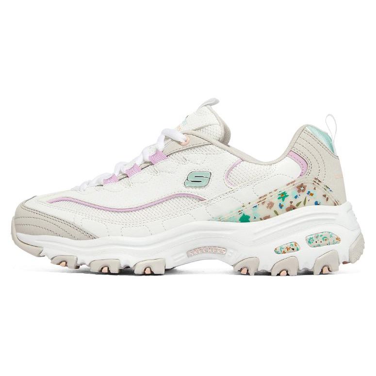 Skechers DLites 1.0 Leather Mesh Lace-Up Low-Top Dad Shoes Women sneaker White Gray Pink 149642-WMLT 35