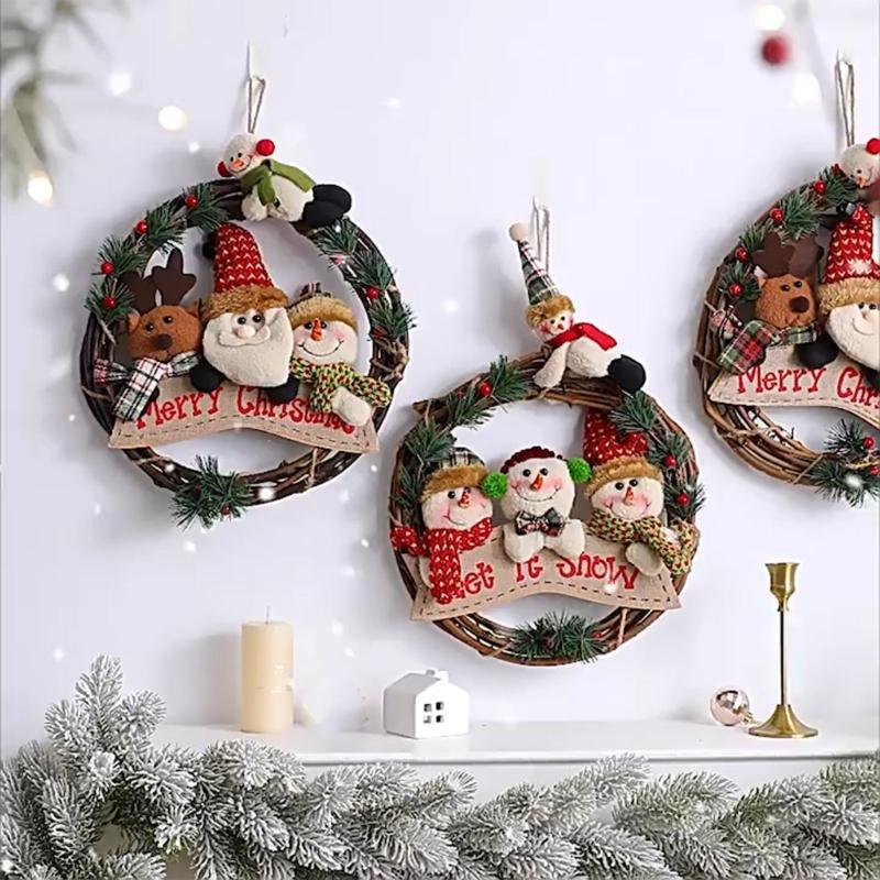 Festival Flannel Holiday Wreath Feature Santa Snowman And Reindeer Indoor Outdoors Christmas Decorations For Family Activities