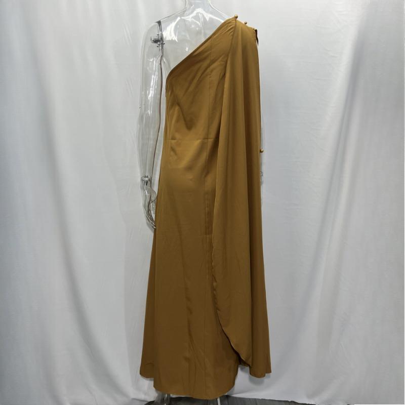 GMXIA Summer Women's Temperament Fashion Pure Colour Loose One Shoulder Long Dresses Queen Fan Dresses