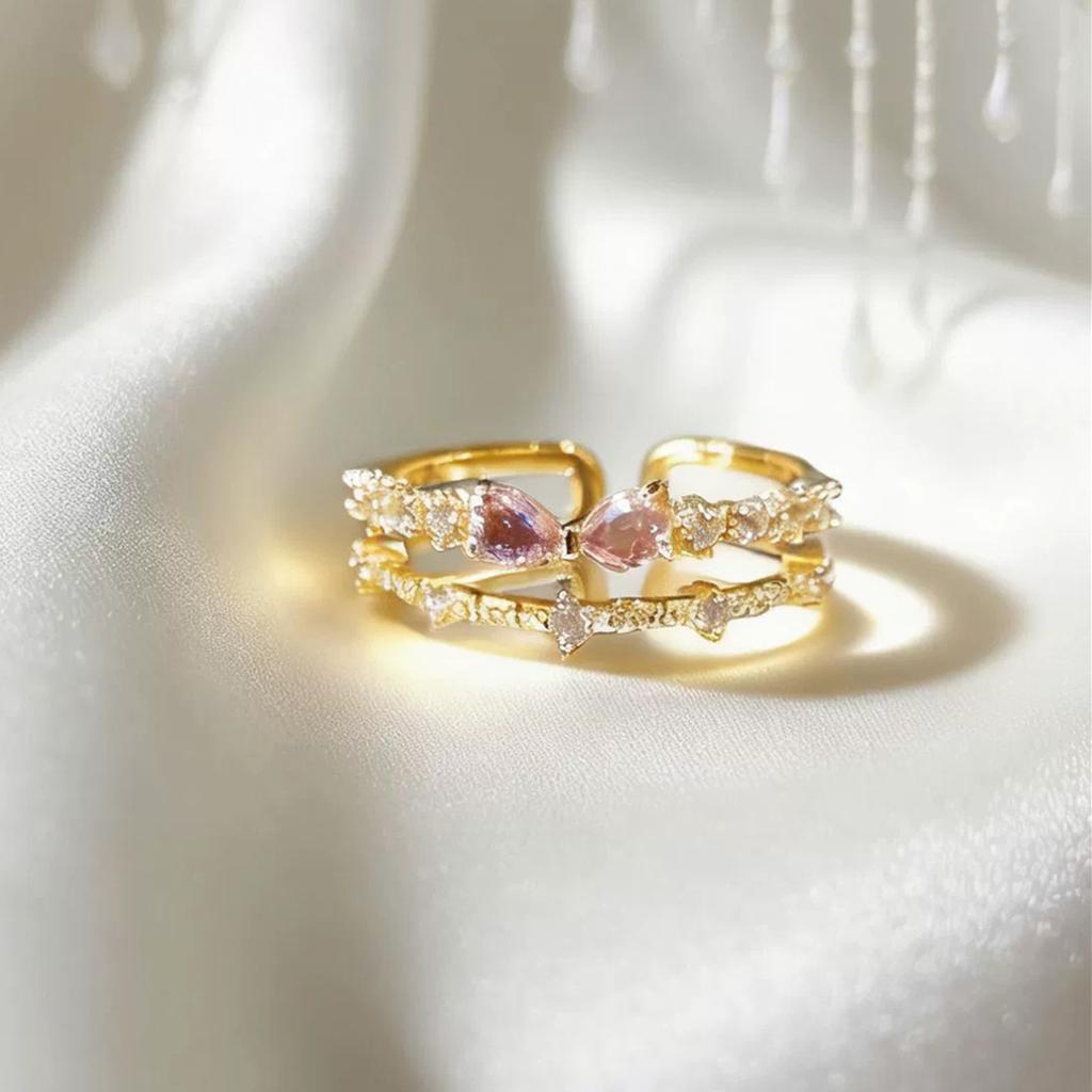 New Fashion Crystal Zircon Rings Sweet Flower Leaf Butterfly Adjustable Open Rings Female Wedding Engagement Jewelry Gift