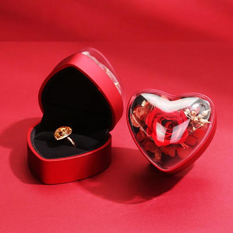 Preserved Flower Jewelry Box Rose Heart Shaped Ring Box Gifts Packaging Necklace Pendant Earrings Storage Case Jewelry Organizer