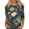 Trendy Vintage 3/4 Sleeve Top For Women,Ladies Casual Three Quarter Sleeve Round Collar Printed T-Shirt Blouse