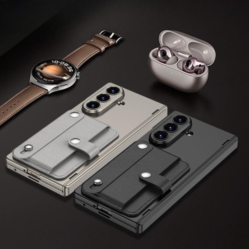 Suitable for Samsung Z Flold7 Magnetic All Inclusive Leather Case Card Bag Wristband Fashion High End Wristband Solid Color Mobile Phone Case