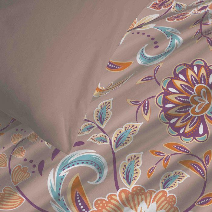 Pack complet housse de couette réversible "Vanessa" 6 pièces pour lit 180 x 200 "King Size" Bergame Nude