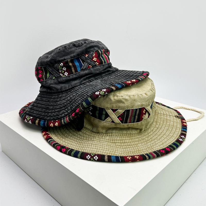 Fisherman Bucket Drawstring Adjustable Travel School Old Vintage Women Men For Neutral Gender Fresh Caps Hats Sunshade Outdoor Breathable Ethnic
