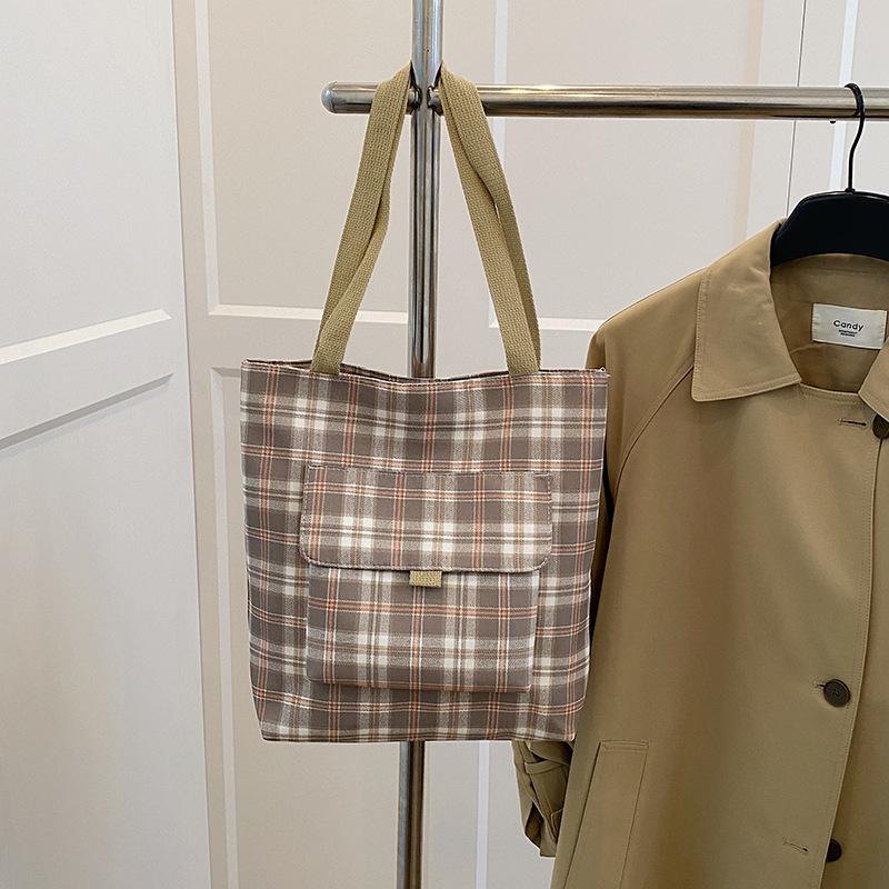 Small Fresh Bag Vintage Plaid Shoulder Bag Women's Work Handbag Pastoral Bag Women