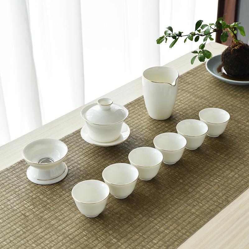 Lamb Fat White Porcelain Gongfu Tea Set - Customizable Tea Cups & Business Gift