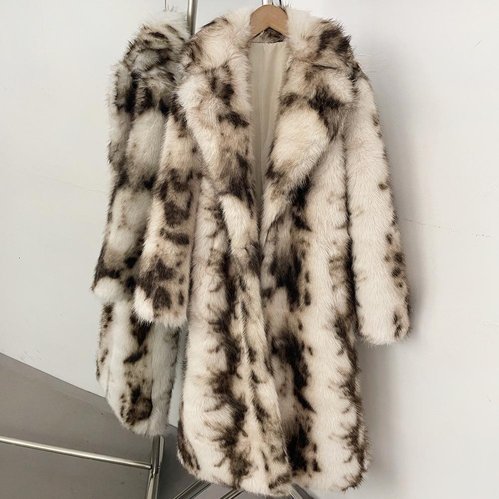 Autumn and winter new cow pattern imitation fur coat women's European and American style extended thickened warm and environmentally friendly fur coat