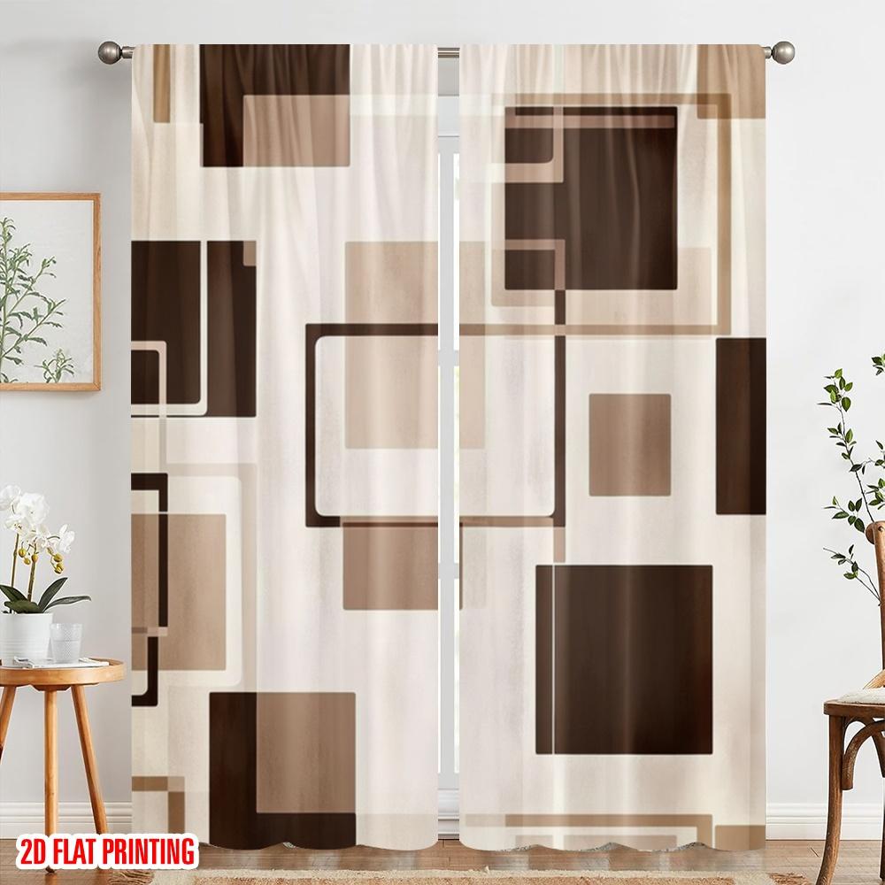 2pcs  2D plane printing Light Filtering Curtains Geometric Symmetry Durable Polyester (without rod) Art Deco Festive Ldeal for